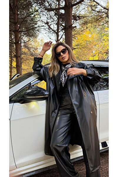 Şulenin Butiği PREMİUM SERİ DERİ TRENÇ SİYAH