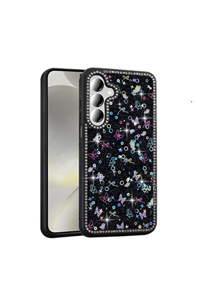 UnDePlus Samsung Galaxy A55 Kılıf Taşlı ve Simli Tasarım Azra Kapak