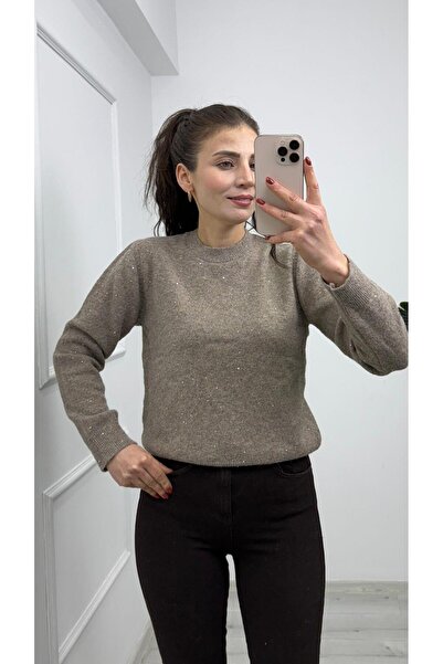 TUNAM BUTİK 4946 Pul Detaylı Yumoş Kazak Vizon