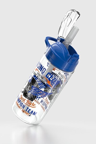 Renga Falcon Racing Club Patterned 500 ml Tritan Children's Water Bottle with Straw 912037 Blue