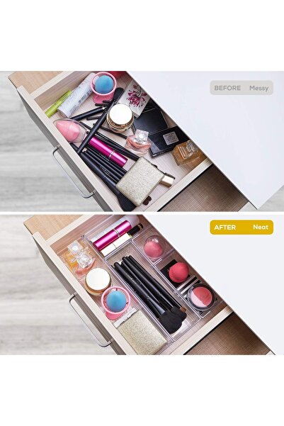 Jiffy 14 قطعة من صينية تنظيم الأدراج البلاستيكية الشفافة لمستحضرات التجميل وأ...