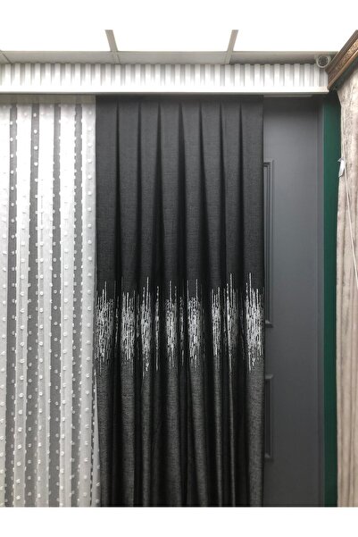 Emuz Alevli Fon Perde 1 / 3 Sık Pileli Gri ( TEK KANAT ) Tül,Perde,Fon,Karartma,