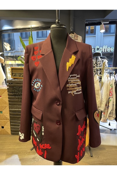 Forever Women's Embroidered Long Sleeve Cotton Blazer Jacket