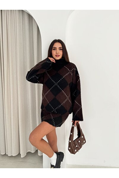MAXXANA Turtleneck Oversized Sweater and Mini Skirt Two-Piece Knitwear Set