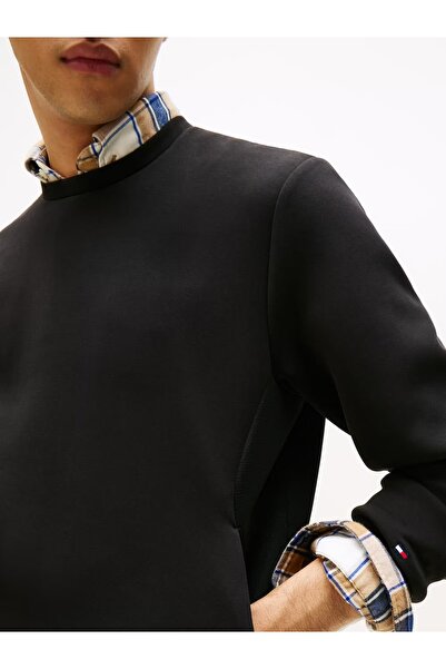 Tommy Hilfiger Erkek Dokuma Kumaş Düz Bisiklet Yaka Siyah Sweatshirt MW0MW40861-BDS