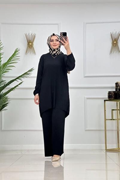 Valens Butik Straight Cut Knitted Fabric Tunic and Pants Set in Jade Green