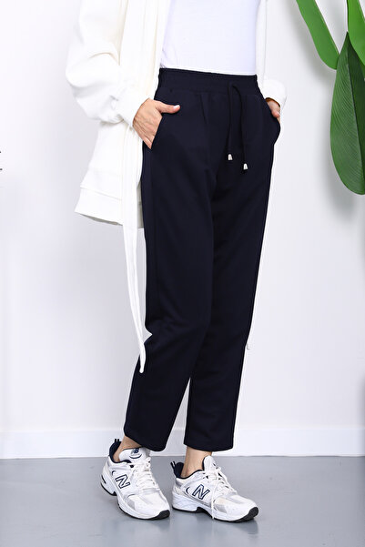 İmajButik Lacivert Beli Lastikli Cepli Double Pantolon