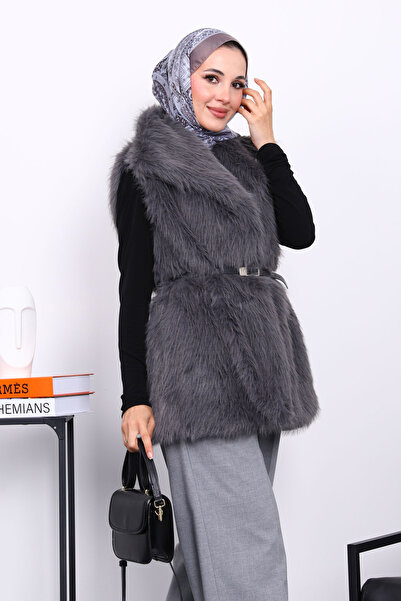 İmajButik Smoked Lined Belted Fur Vest