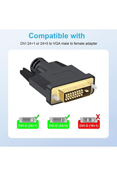 NALACAL DVI to VGA Cable Adapter (DVI-D 24+1 & DVI-I 24+5) Male-Female 1080P FHD Compatible with HDTVs, PCs,