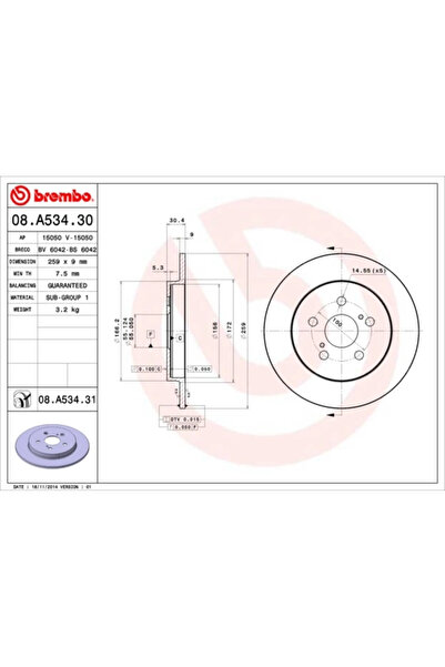 Brembo Дискови спирачки Lexus Ct Subaru Trezia