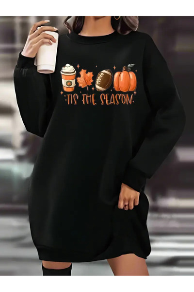 Pink Sky Halloween Patterned Winter Sweatshirt Dress