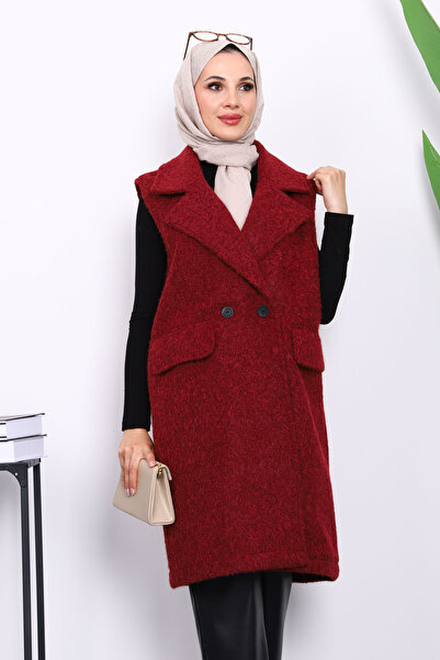 İmajButik Claret Red Double-Breasted Collar Lined Cashmere Vest