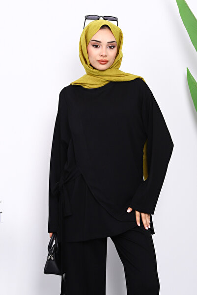 İmajButik Black Side Belted Trousers Suit