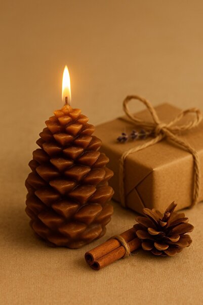 Deco Elit Yeni Yıl Noel Kozalak Temalı Mum - Yılbaşı Sofra Süsü Dekorasyon El...