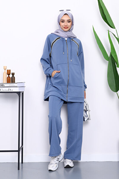 İmajButik Індіго Туніка на блискавці з модальними брюками