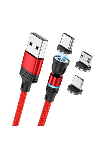 Other Magnetic QC3.0 3-in-1 Fast Charging Cable 540° Rotating USB-C LED 2m (6.5ft) - SUIMUMU