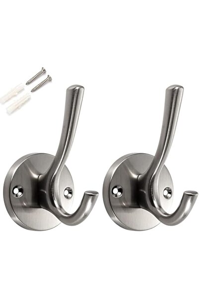 Generic Tazweeq 2Pcs Coat Hooks Brushed Nickel, Bathroom Hooks, Wall Mounted Bathrobe Hooks Decorative Meta