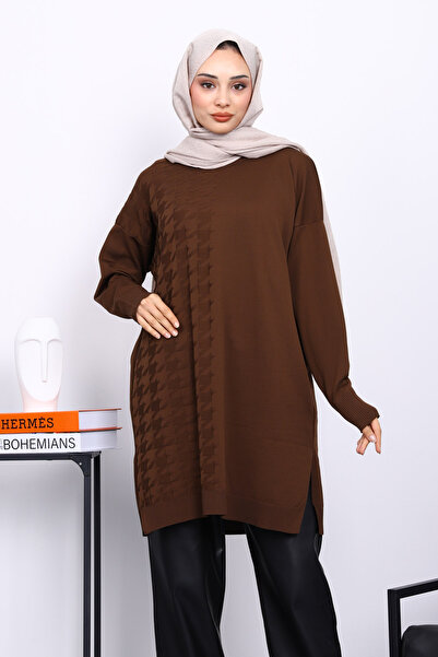 İmajButik Καφέ κρύο νήμα Mercerized Knitwear Tunic