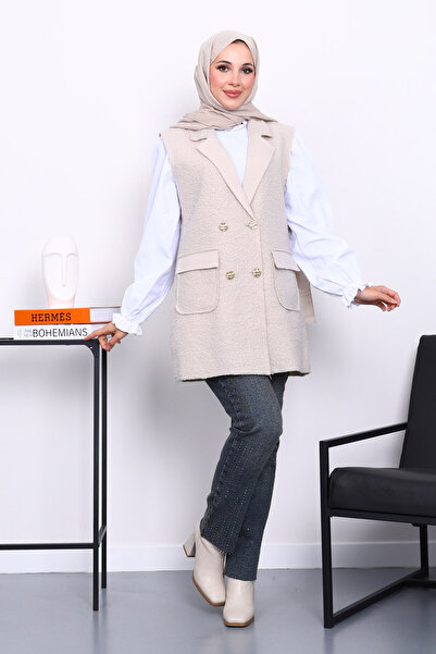 İmajButik Stone Buttoned Boucle Vest