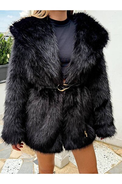 auzou eveil معطف فرو نسائي بحزام