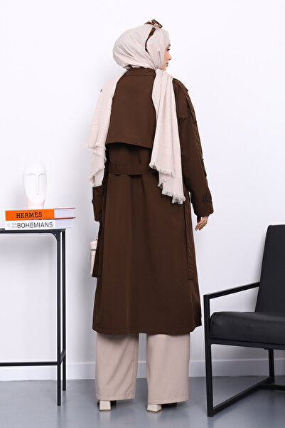 İmajButik Καφέ καμπαρντίνα με επένδυση με διπλό πέτο γιακά