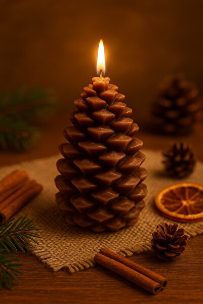 BiTon Toptan Yeni Yıl Noel Kozalak Temalı Mum - Yılbaşı Sofra Süsü Dekorasyon...