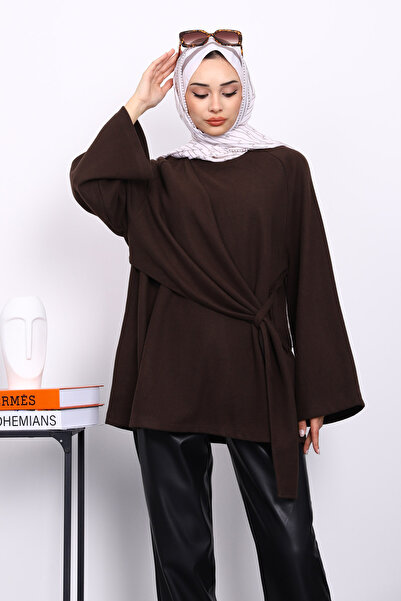 İmajButik Corded Fabric Tunic with Brown Side Shawl