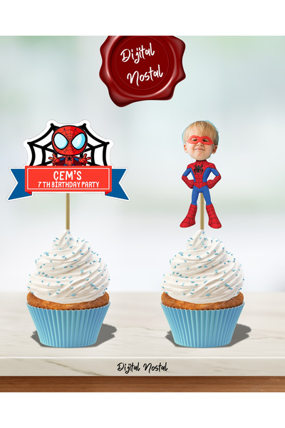 Dijital Nostal 8 Adet Kişiye Özel Örümcek Adam Cupcake Süsü Seti | İsimli ve ...