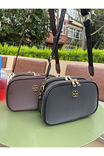 macsoo حقيبة يد وكتف نسائية مكونة من قطعتين باللون الأسود والبني من جلد السات...