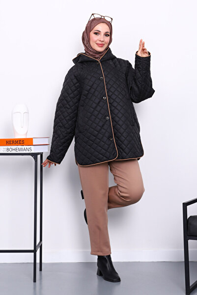 İmajButik Black Hooded Quilted Coat