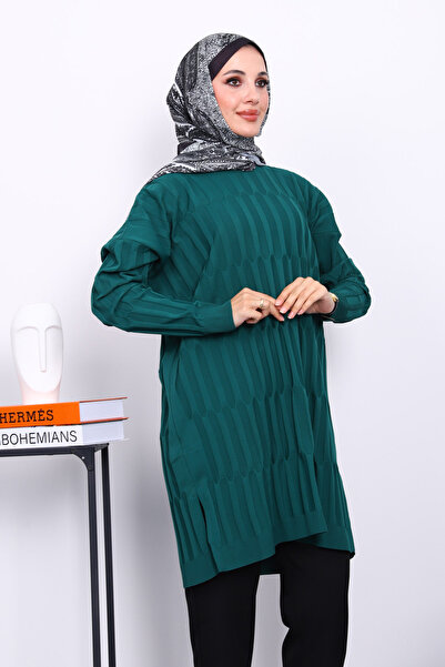 İmajButik Emerald Green Cold Thread Mercerized Knitwear Tunic