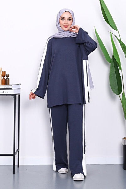 İmajButik Σετ καπνιστό αντίθεση χρωμάτων τουνίκ με παντελόνι