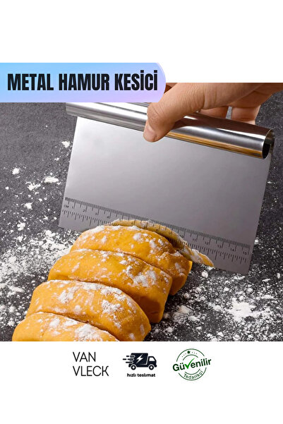 VAN VLECK Paslanmaz Çelik Hamur Kesme Spatulası – Ölçü İşaretli, Pasta Hamuru Kesici ve Kazıyıcı