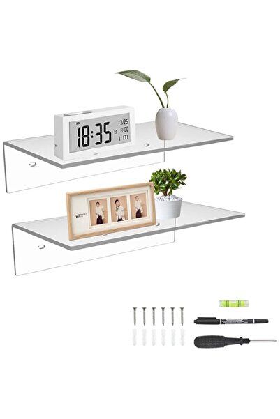 Generic Sezanrpt 2-Pack 30cm Clear Acrylic Modern Minimalist Floating Shelves for Wall, Living Room, Bathro