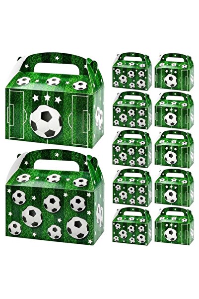 Generic 12 Soccer Party Treat Boxes with Handles – Durable Green Cardboard Favor Bags for Kids’ Birthday, S