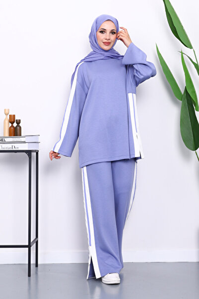 İmajButik Lila Color Block Tunic Trouser Suit