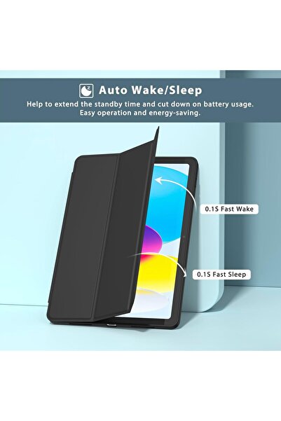 Zoe جراب خلفي صلب رفيع مع خاصية الإيقاظ/السكون التلقائي لجهاز iPad 11 (A16، 2025) وiPad 10.9 (2022) - أسود