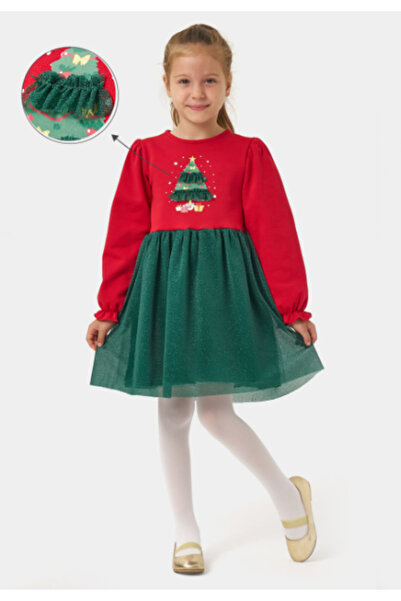 Name Baby Kız Çocuk Simli Tüllü Ağaçlı Yılbaşı Elbisesi