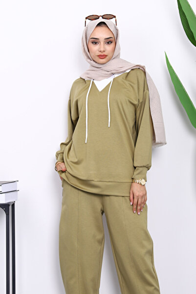 İmajButik Khaki Hooded Tunic Pants Set