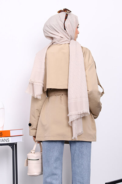 İmajButik Taş Kruvaze Yaka Astarlı Kısa Trençkot