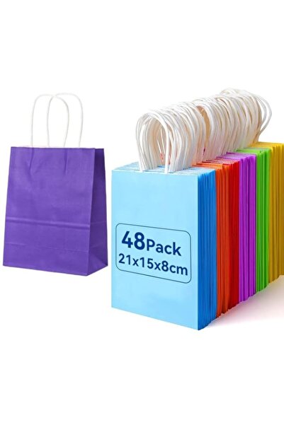 Generic ECVV 48Pcs Gift Bags, H21*L15*D8cm Party Favors Kraft Paper Bags with Handles Shopping Takeouts Can