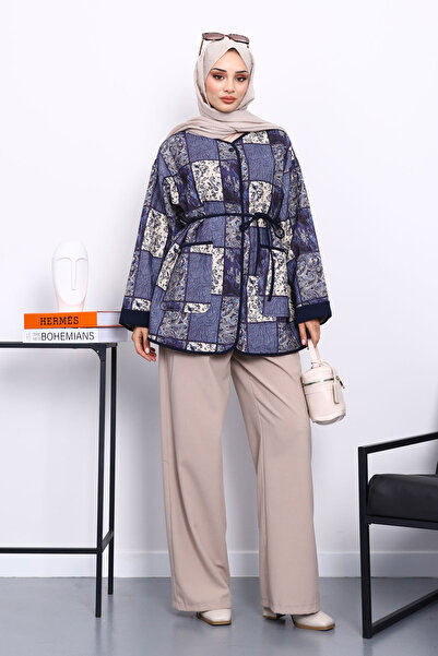 İmajButik Μπουφάν με κουμπωτά με έθνικ σχέδιο σε μπλε ναυτικό