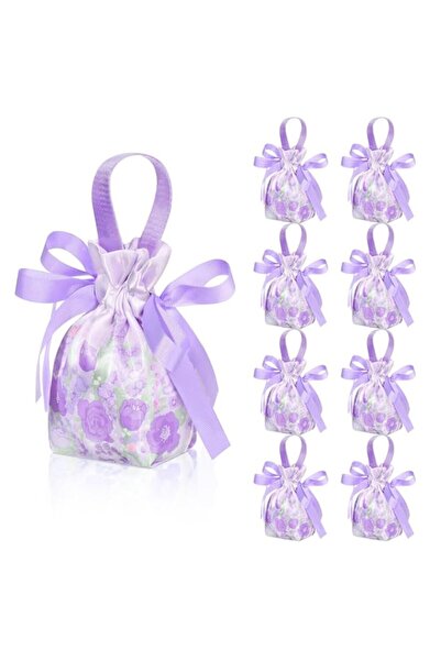 Generic 8 Pieces Floral Small Gift Bags with Handles, Satin Drawstring Favor Bags for Tea Party, Candy, Bri