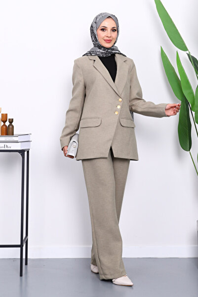 İmajButik Khaki Buttoned Jacket and Pants Set