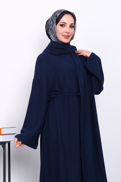 İmajButik Φόρεμα με λαιμόκοψη σε μπλε ναυτικό χρώμα