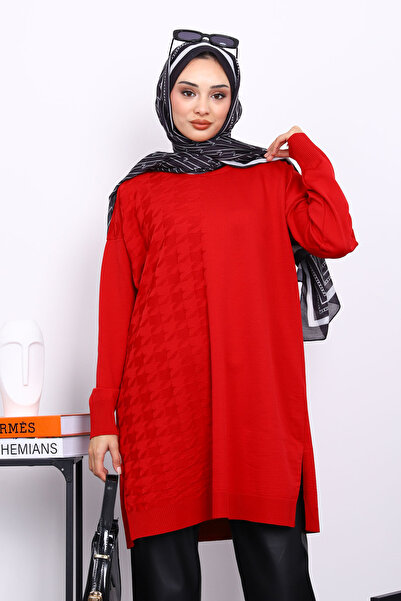 İmajButik Red Cold Thread Mercerized Knitwear Tunic