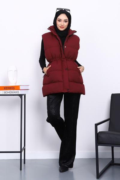 İmajButik Burgundy Inflatable Life Vest with Elastic Waist Pockets