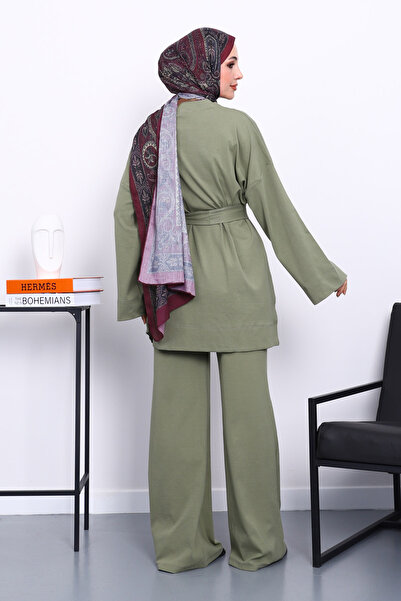 İmajButik Khaki Crew Neck Side Slit Set