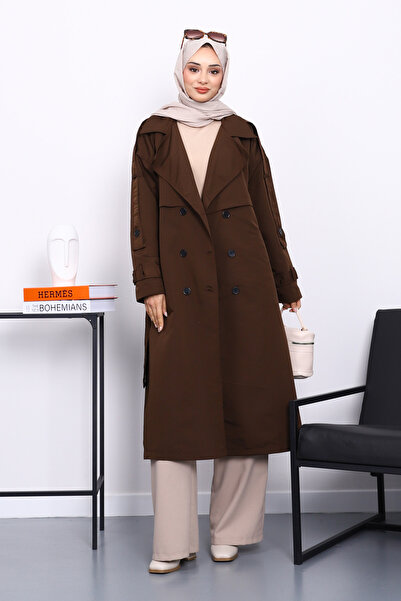 İmajButik Καφέ καμπαρντίνα με επένδυση με διπλό πέτο γιακά