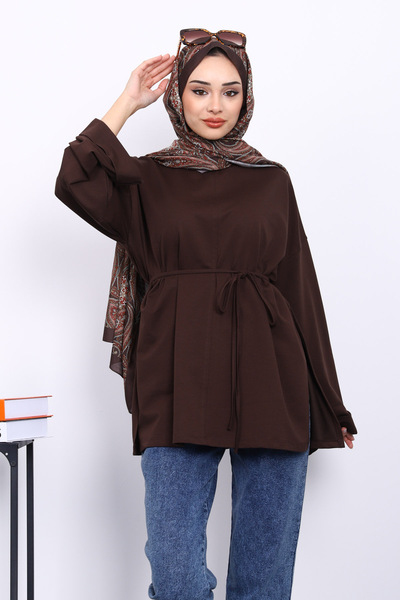 İmajButik Φούτερ με καφέ ραφές με λεπτομέρεια στο πλάι άνοιγμα